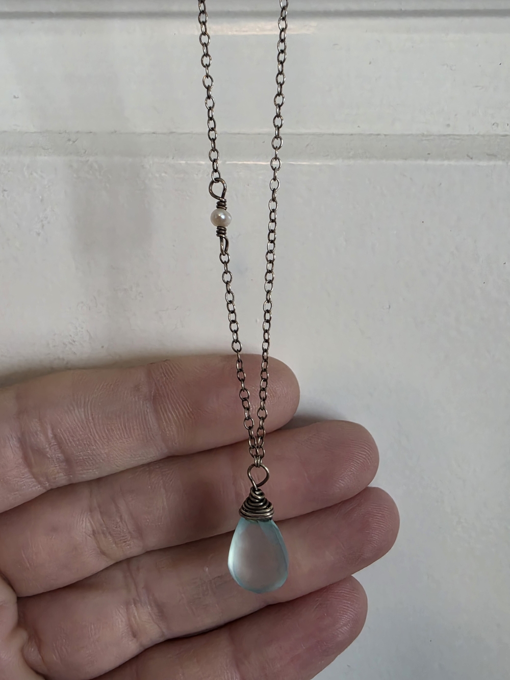 Delicate aquamarine Teardrop Necklaces (2) & Earrings Set sterling silver artisa - Picture 8 of 12